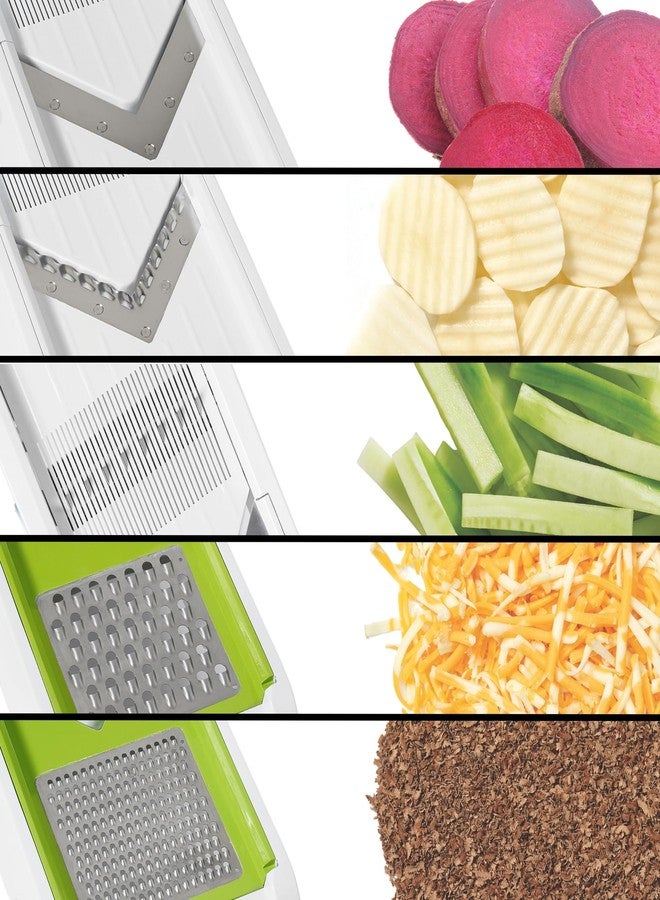 Starfrit Cubing Pro Mandoline Slicer, Dicer - 4 Blades & Graters with Storage Box - Straight & Crinkle V-Blades, Fine & Coarse Graters - 10 Thickness Settings, 3 Julienne Sizes - Self-Feeding Pusher - Image 3