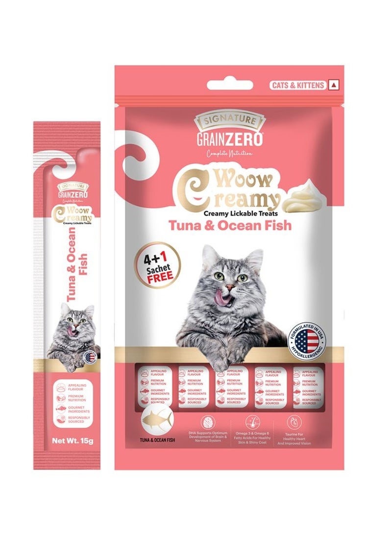 Grain Zero Creamy Lickable Cat Treats Ocean Fish 5 x 15g  - Image 1