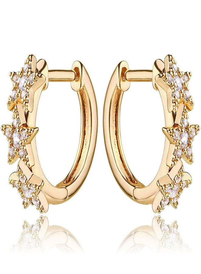 ميفيكو أقراط ميفيكو الذهبية على شكل نجمة للنساء، مطلية بذهب عيار 18 قيراط، مصنوعة يدويًا بتصميم بسيط وأنيق، لا تسبب الحساسية، مناسبة للاستخدام اليومي. - Image 1