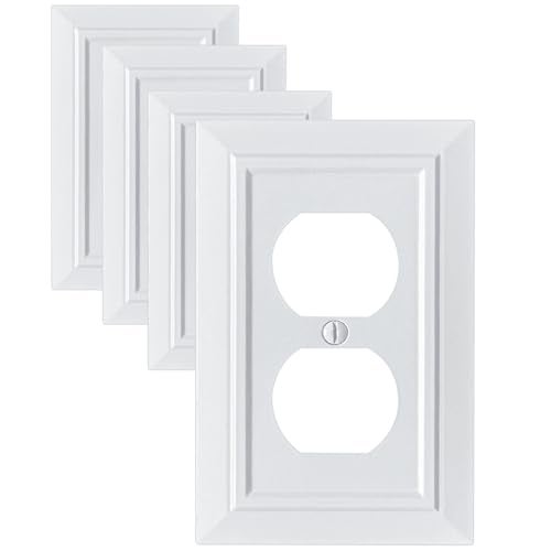FunKiim Classic Architecture Wall Plates,Light Switch covers, Electrical Outlet Covers, Duplex receptacle wall plates,Mid Size Bamboo Fiber Material Switch plates Pure White (1 Gang Duplex 4PK) - Image 1