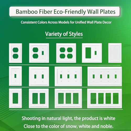 FunKiim Classic Architecture Wall Plates,Light Switch covers, Electrical Outlet Covers, Duplex receptacle wall plates,Mid Size Bamboo Fiber Material Switch plates Pure White (1 Gang Duplex 4PK) - Image 3