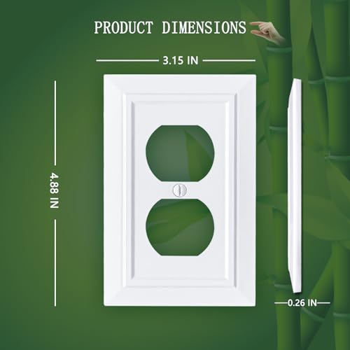 FunKiim Classic Architecture Wall Plates,Light Switch covers, Electrical Outlet Covers, Duplex receptacle wall plates,Mid Size Bamboo Fiber Material Switch plates Pure White (1 Gang Duplex 4PK) - Image 2