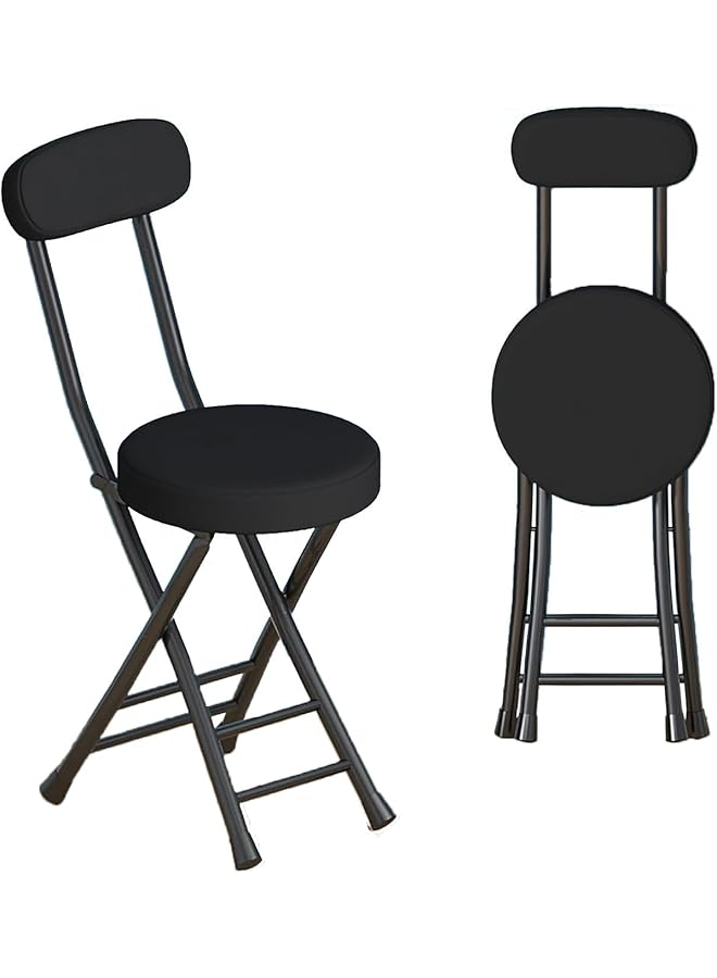 PROMASS Cushioned Padded Folding Stool, Counter Height Bar Stool, With Backrest Pu Cushion Collapsible Stool, 150Kg Capacity,For Fishing Hiking Gardening Travel Bbq(Black)