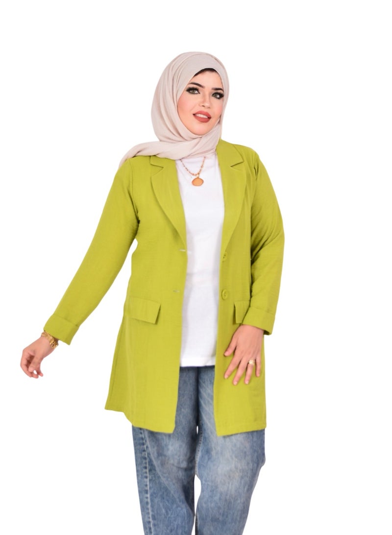 Setr Women’s Long Linen Cotton Blazer – Casual & Formal - Kiwi - Image 1