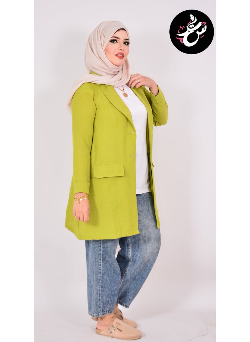 Setr Women’s Long Linen Cotton Blazer – Casual & Formal - Kiwi - Image 2