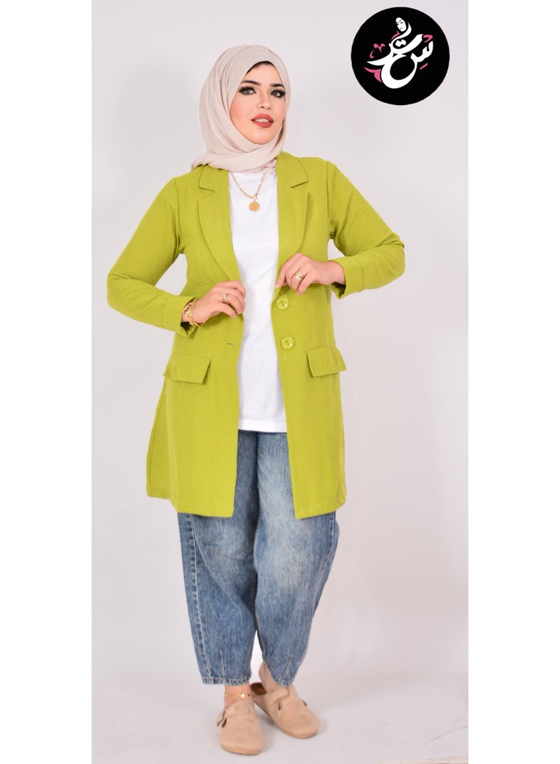 Setr Women’s Long Linen Cotton Blazer – Casual & Formal - Kiwi - Image 3