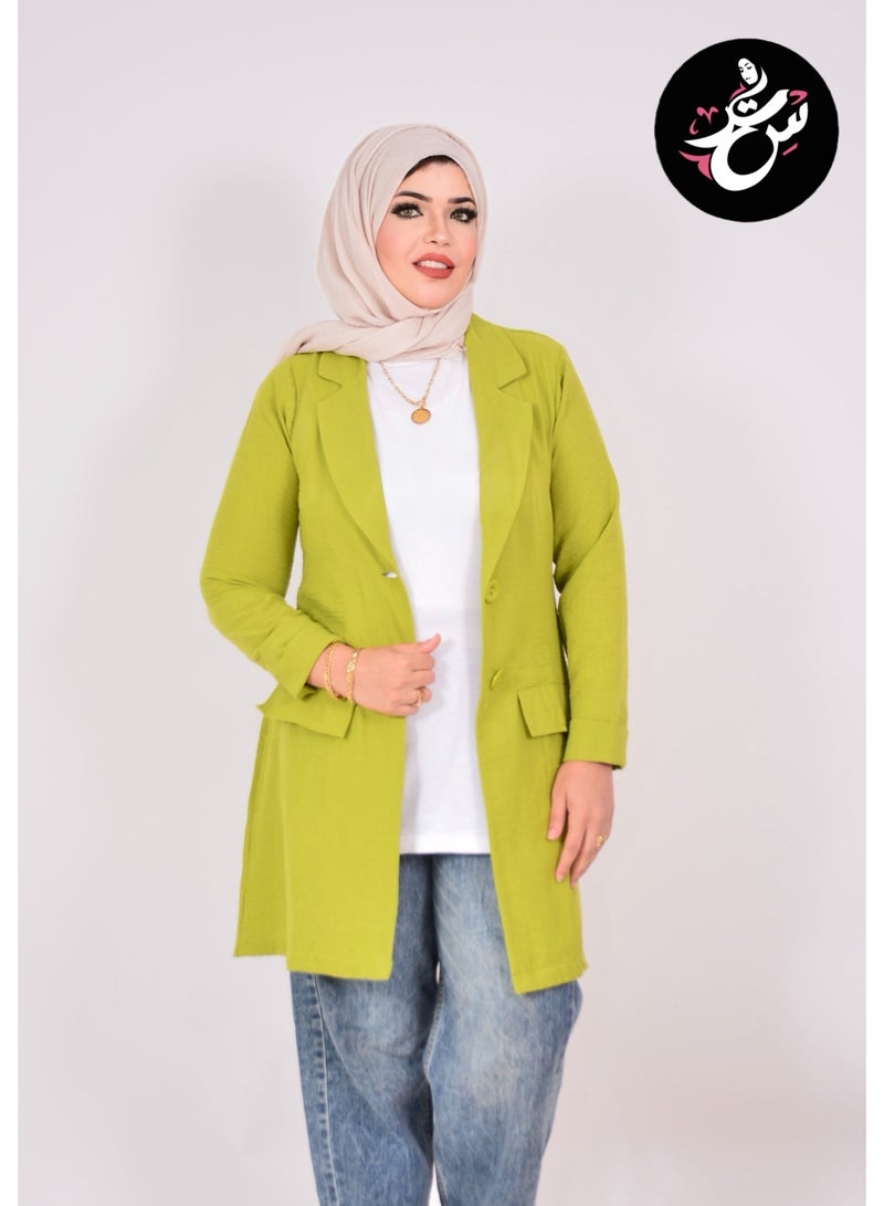 Setr Women’s Long Linen Cotton Blazer – Casual & Formal - Kiwi - Image 4