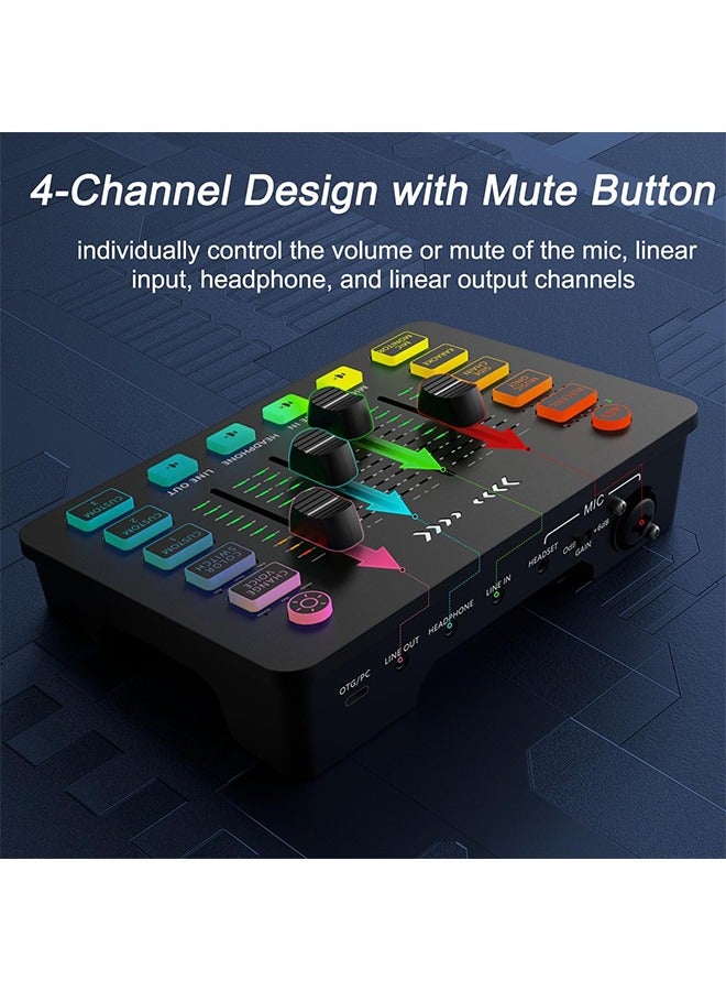 EHOME Gaming Audio Mixer, Streaming RGB PC Mixer with XLR Microphone Interface, Individual Control, Volume Fader, Mute Button, 48V Phantom Power, for Podcast,Recording,Vocal,Game Voice - Image 5