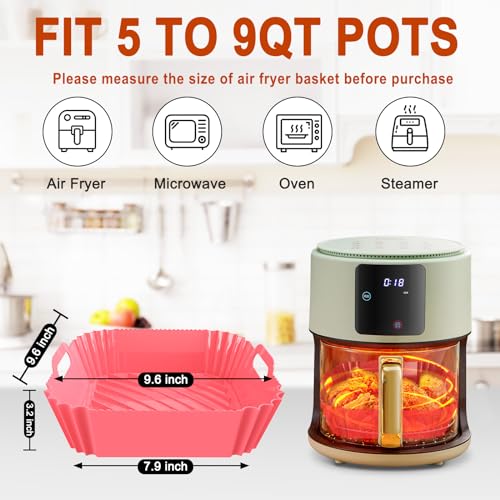 Seropy Large Silicone Air Fryer Liners Square 5-9 QT, 7.9 Inch Airfryer Liners Reusable Air Fryer Silicone Liners Pot Oven Liner Baking Tray, Air Fryer Basket Silicone Mat Bowl Air Fryer Accessories, 2 Pack - Image 2