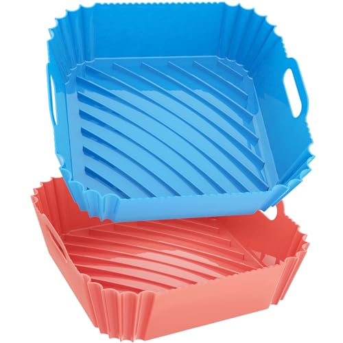 Seropy Large Silicone Air Fryer Liners Square 5-9 QT, 7.9 Inch Airfryer Liners Reusable Air Fryer Silicone Liners Pot Oven Liner Baking Tray, Air Fryer Basket Silicone Mat Bowl Air Fryer Accessories, 2 Pack - Image 1