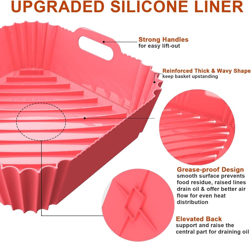 Seropy Large Silicone Air Fryer Liners Square 5-9 QT, 7.9 Inch Airfryer Liners Reusable Air Fryer Silicone Liners Pot Oven Liner Baking Tray, Air Fryer Basket Silicone Mat Bowl Air Fryer Accessories, 2 Pack - Image 3