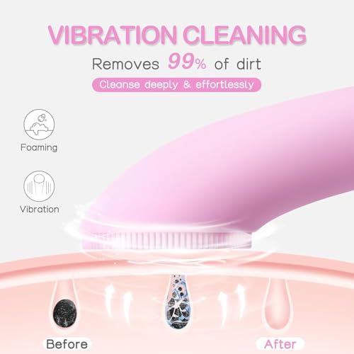 Winkelen Facial Cleansing Brush with Heated Massage, Rechargeable Ultra-Hygienic Soft Silicone Face Scrubber for Waterproof Deep Pore Cleansing and Gentle Vibrating Exfoliation At Home, Travel (Pink) - Image 2