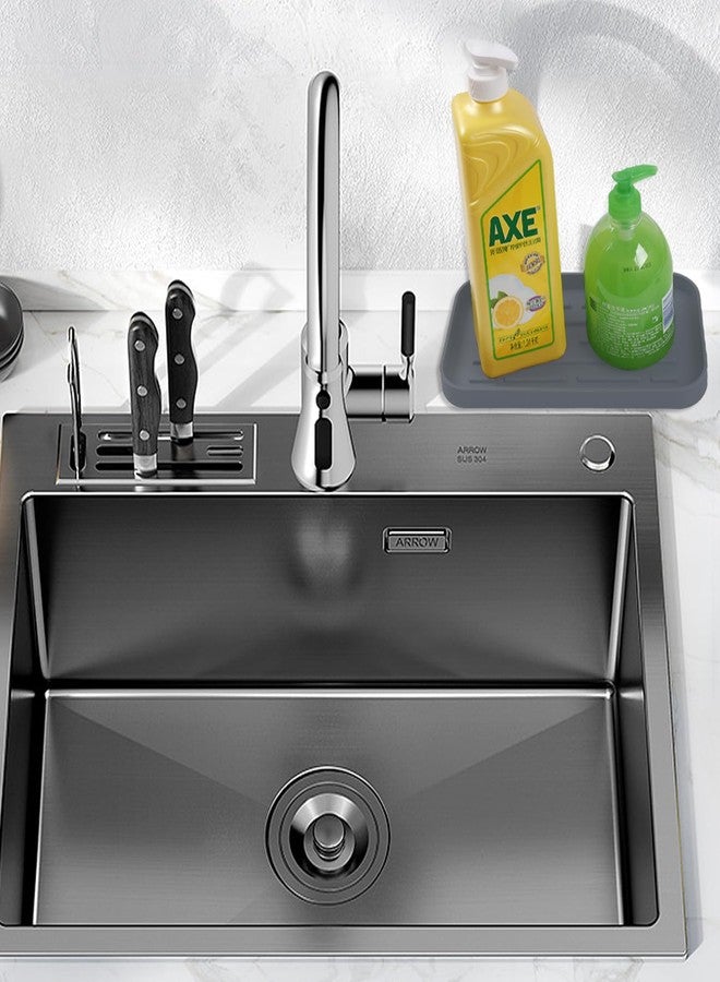 نايس داي حامل إسفنج سيليكون من نايس داي، منظم حوض المطبخ للإسفنج، موزعات الصابون، أدوات التنظيف، وغيرها من ملحقات غسل الأطباق، مقاوم للماء، متين، مرن، مانع للانزلاق، سهل التنظيف، رمادي اللون - Image 3