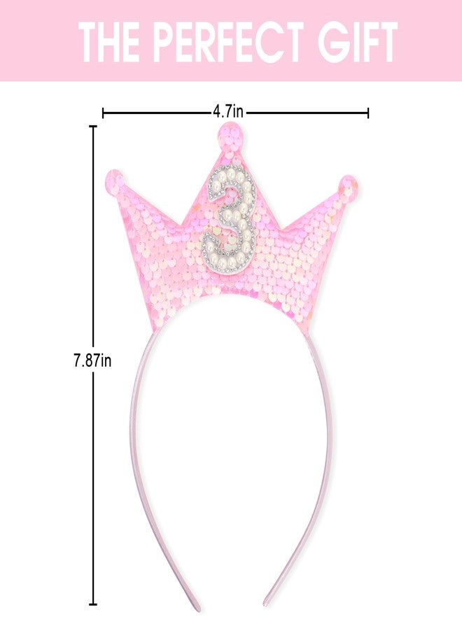 Agkvw One Pc Pink Glitter Birthday Crown Headband - Girls Party Hair Accessories, Pearl Crown (3rd Birthday Pink) - Image 3