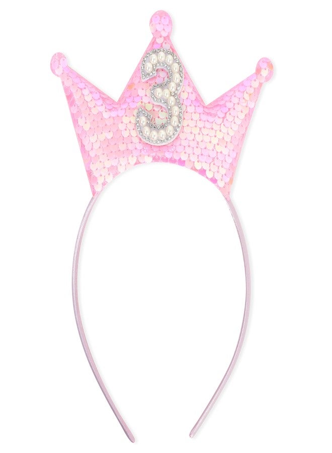 Agkvw One Pc Pink Glitter Birthday Crown Headband - Girls Party Hair Accessories, Pearl Crown (3rd Birthday Pink) - Image 1