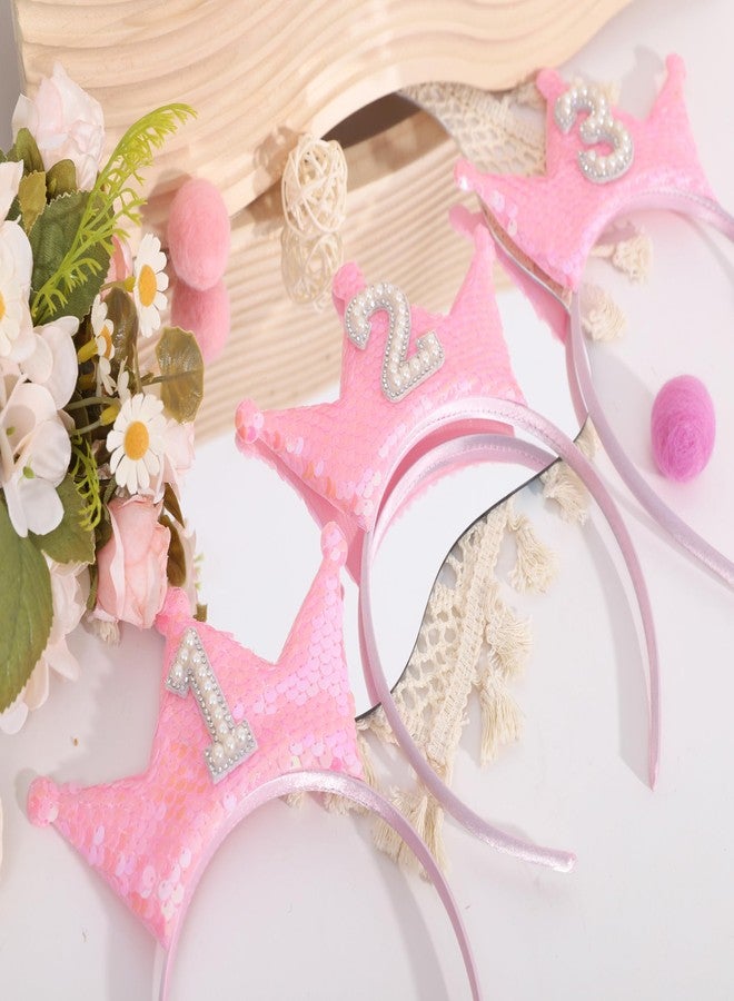 Agkvw One Pc Pink Glitter Birthday Crown Headband - Girls Party Hair Accessories, Pearl Crown (3rd Birthday Pink) - Image 5