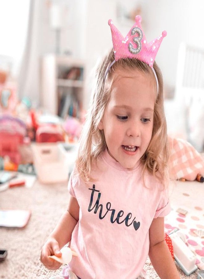 Agkvw One Pc Pink Glitter Birthday Crown Headband - Girls Party Hair Accessories, Pearl Crown (3rd Birthday Pink) - Image 4