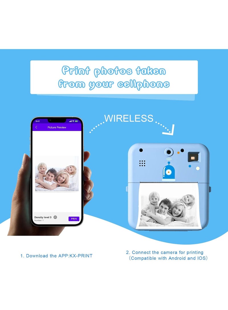 AROAQ Pocket Photo Wireless Thermal Label Printer 1080P Instant Print Camera Compatible with iOS Android Smartphone Battery with 3 Rolls Paper - Image 3