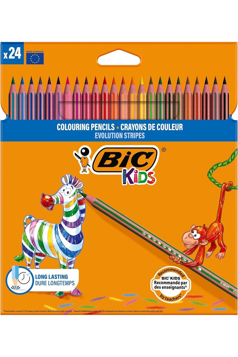 Bic Coloring Evolution Stripes Pencil, 24 Pieces, Assorted Colors - Image 1