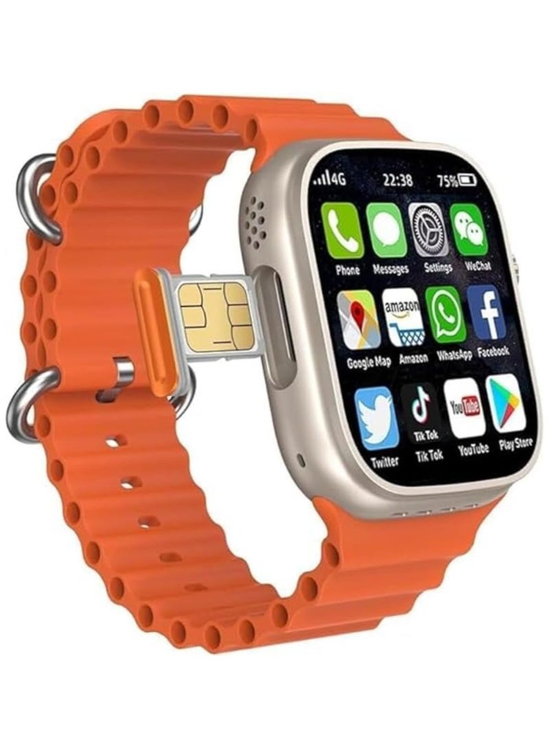 Modio 4G Ultra max android smart watch HD 2.2 inch full touch screen with 3 set strap and wireless charger for men's and boy's (Cellular) Orange 4GB RAM / 64GB ROM - Image 1