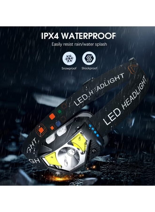 مصباح أمامي LED، مصباح أمامي 1200 لومين فائق السطوع وقابل لإعادة الشحن مع ضوء أبيض وأحمر، حزمة واحدة من مصباح الرأس بمستشعر حركة مقاوم للماء، 8 أوضاع للتخييم في الهواء الطلق والجري وركوب الدراجات والصيد - Image 3