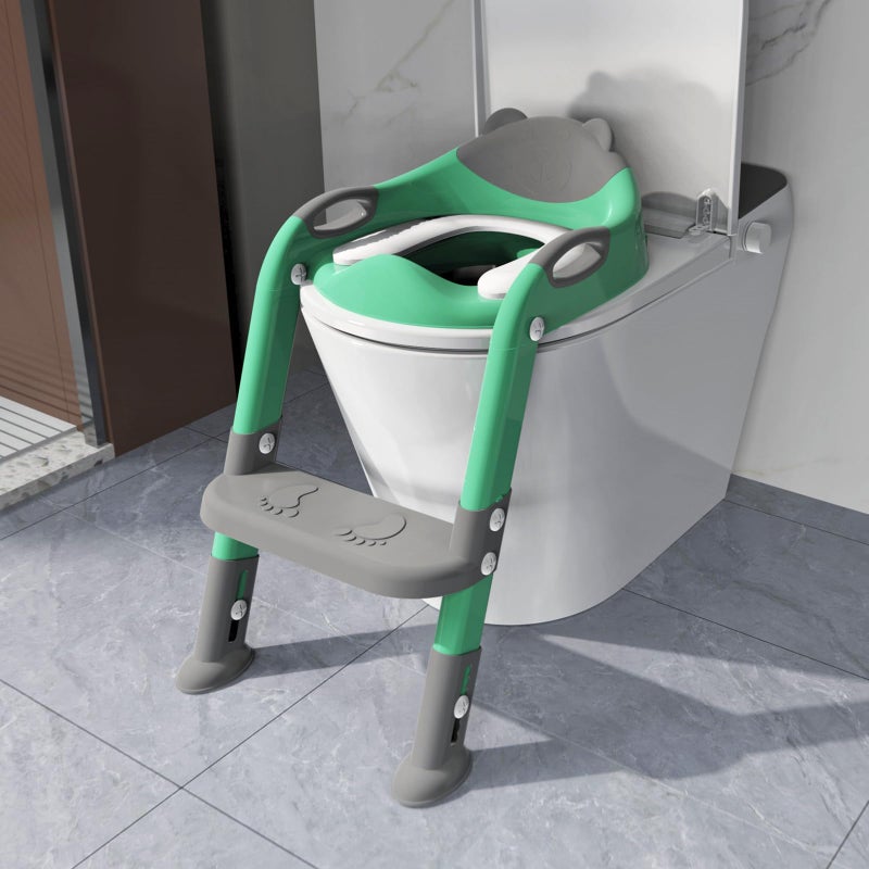 SKYROKU Potty Training Seat with Step Stool Ladder SKYROKU Potty Training Toilet for Kids Boys Girls Toddlers Comfortable Safe Potty Seat with AntiSlip Pads Ladder Grey Green 