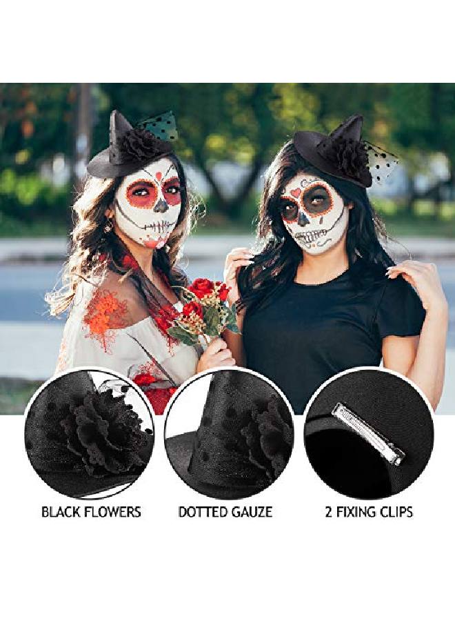 Leorx Small Witch Hat Retro Black Witch Flower Hair Clip Decorative Halloween Hair Accessories For Party (Black Flower) - Image 5