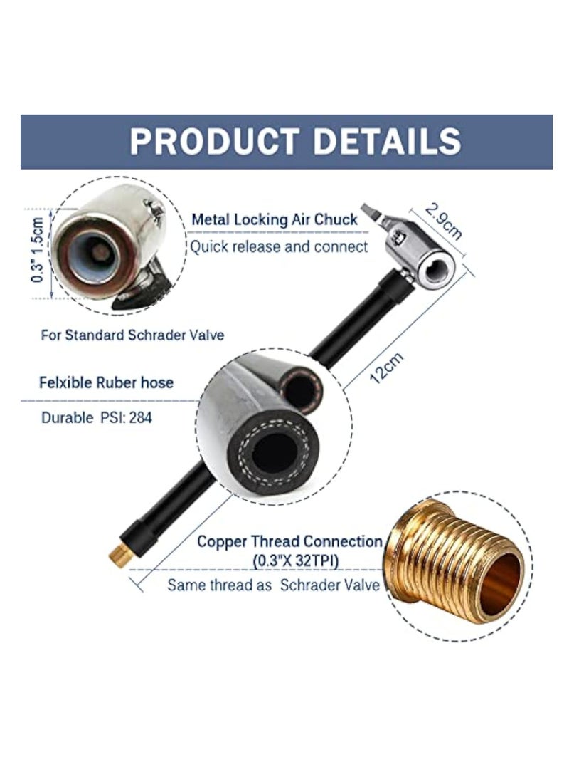 2PCs Air Inflator Hose Adapter, Locking Air Chuck, Convert Twist On Connection to Lock On Connection, with Air Hose and Standard Tire Valve Fine Thread, Tire Air Fill Kit, Won't leak or Pop Off - Image 2