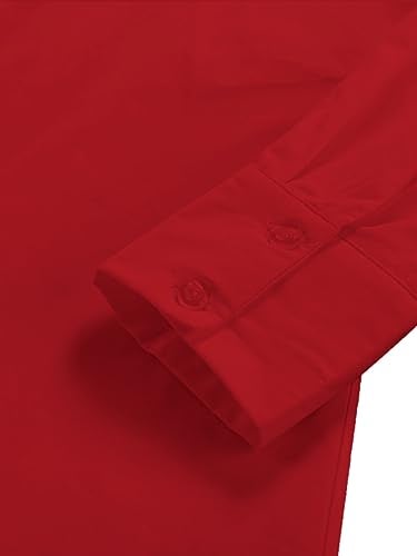 LYANER Women's Casual Shirts Dress Collar V Neck Button Down Loose Long Sleeve Mini Dresses Red X-Large - Image 5