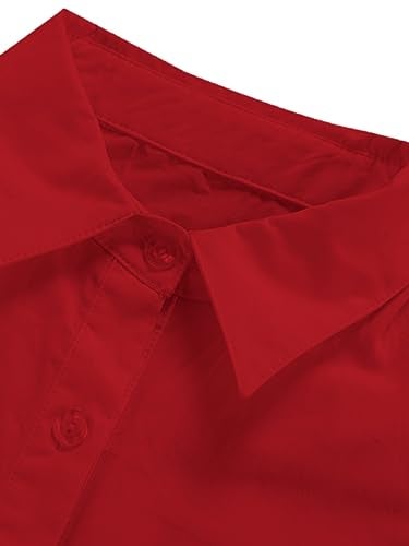 LYANER Women's Casual Shirts Dress Collar V Neck Button Down Loose Long Sleeve Mini Dresses Red X-Large - Image 4