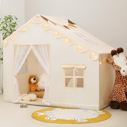 PIIKAGO Kids Play Tent with Mat Kids Tent Indoor with Ball Lights Toddler Tent for Kids Ages 38 Toddler Playhouse for Grils Boys Small Door Style Pink - Image 1