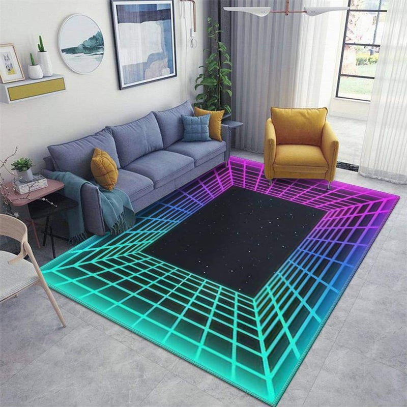 Cepere Vaporwave Retro Futuristic Background Abstract Grid Tunnel in Area Rugs Floor Mat Non Slip Throw Rugs Soft Door Mat Nursery Carpet for Living Room Home Indoor Outdoor Runner Rugs Yoga Mat 