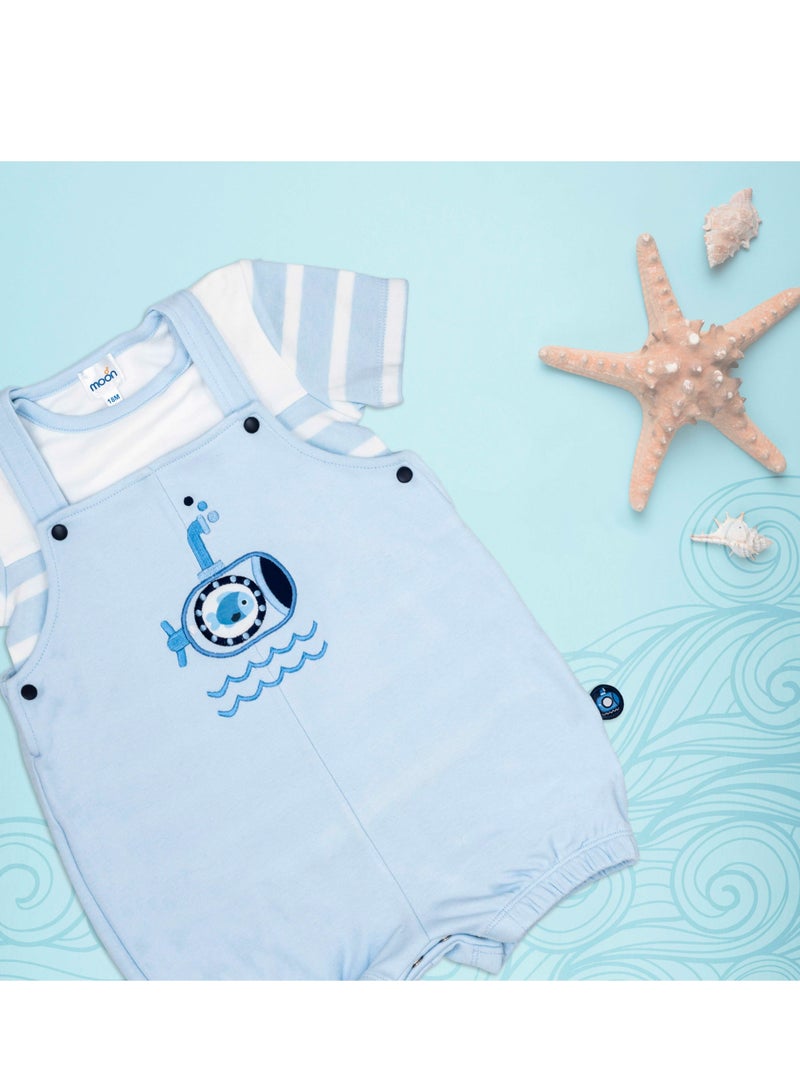 Moon تي شيرت ودنغري 100% قطن - 18-24 شهر أزرق - الغواصة الصغيرة - Image 5