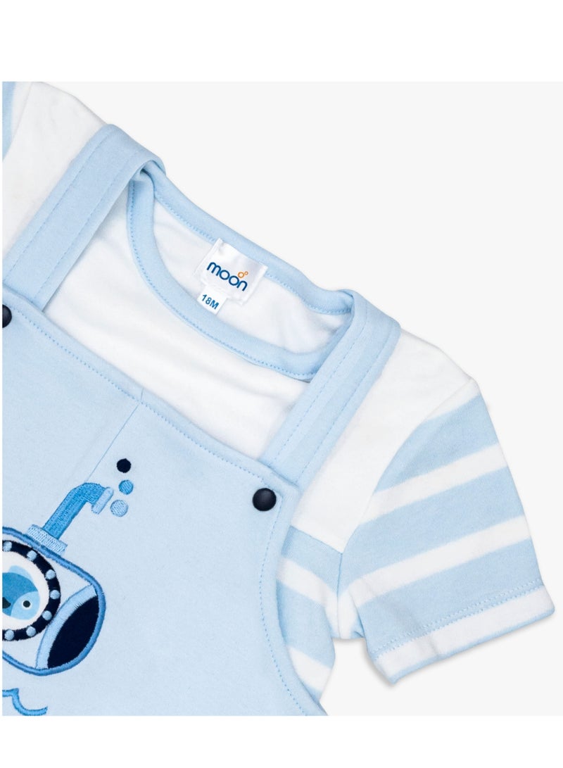 Moon تي شيرت ودنغري 100% قطن - 18-24 شهر أزرق - الغواصة الصغيرة - Image 3