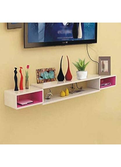 Generic DECORVISTA Wooden Set top Box Stand White and Pink Color in MDF Wood with Beautiful Shape for Living Room Hall Bedroom Office Decoration 