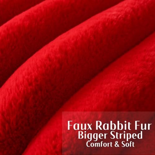 FUTEI Red Decorative Throw Pillow Covers 20x20 Inch Set of 2 Square Soft Faux Rabbit Fur Thick Striped Cushion CoverSpring Home Decor for Couch Bed Living Room - Image 3