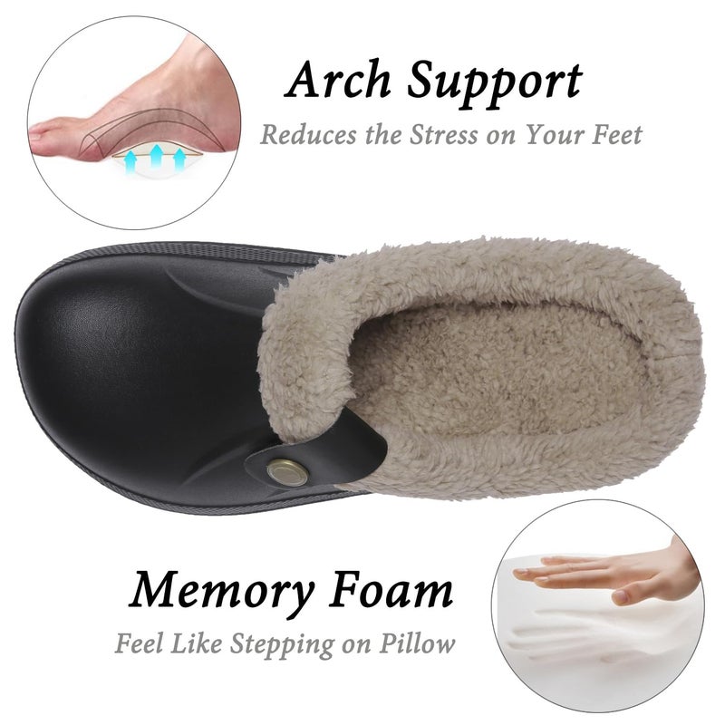 ChayChax Women and Men Fur Lined Clogs Memory Foam Warm Fuzzy Slippers Winter Waterproof Indoor Outdoor Slipper, Black 1, 8.5-9 Women/7.5-8 Men - Image 3
