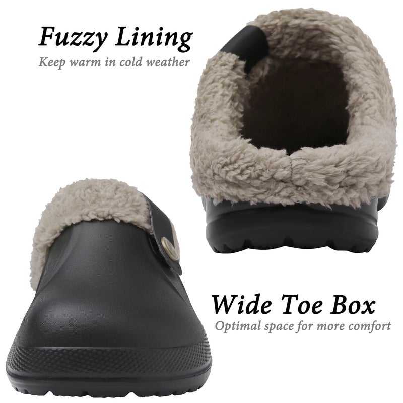 ChayChax Women and Men Fur Lined Clogs Memory Foam Warm Fuzzy Slippers Winter Waterproof Indoor Outdoor Slipper, Black 1, 8.5-9 Women/7.5-8 Men - Image 4