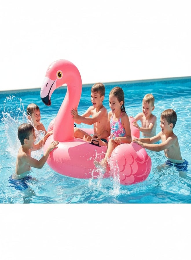ARIDAM Flamingo Ride-On Inflatable Swimming Pool Float for Kids | Cute Ride-On Pool Float with Safety Ring | Lightweight Air Inflatable Water Toy for Pool & Beach Fun - Image 1