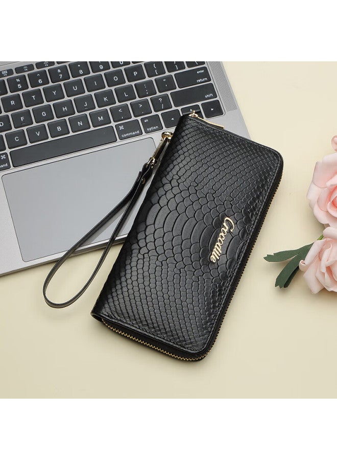 Crocodile Festival Top-grain Leather Long Wallet, Snake Pattern Clutch Bag, Women's Fashionable Simple Phone Pouch - Image 4