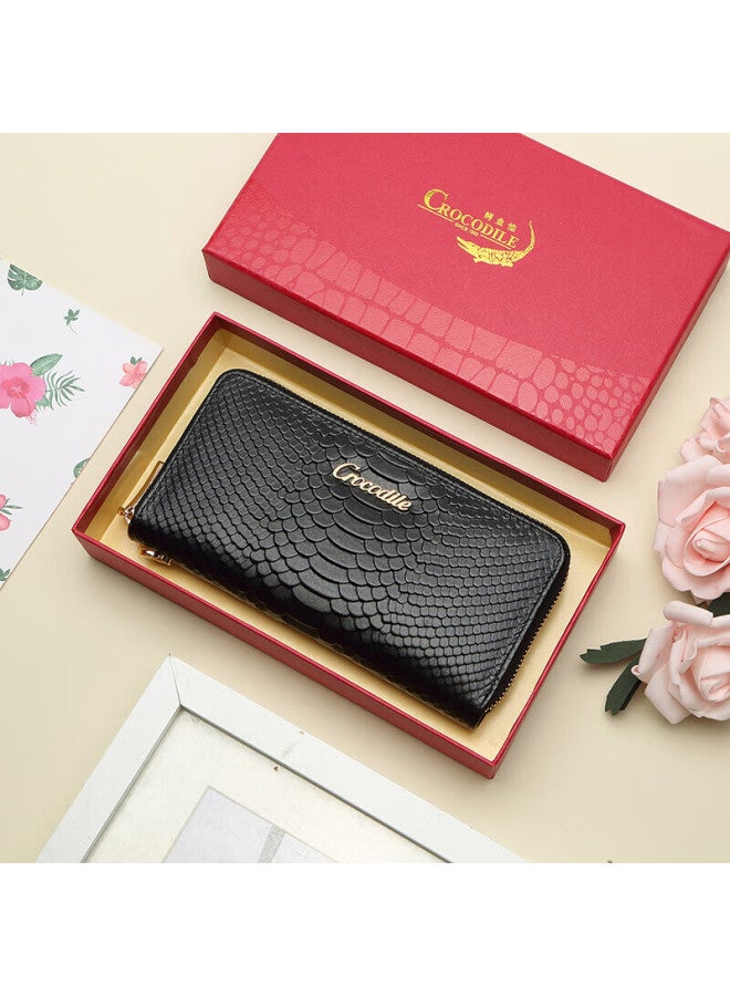 Crocodile Festival Top-grain Leather Long Wallet, Snake Pattern Clutch Bag, Women's Fashionable Simple Phone Pouch - Image 2