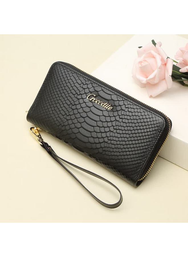 Crocodile Festival Top-grain Leather Long Wallet, Snake Pattern Clutch Bag, Women's Fashionable Simple Phone Pouch - Image 1