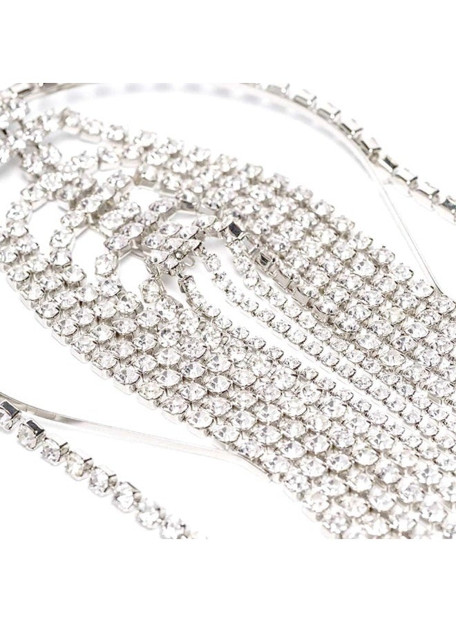 سلسلة رأس أنيقة للسيدات من Hot Po Glamour مصنوعة من أحجار الراين الكريستالية على شكل قطارة، وعصابة رأس لحفلات الزفاف وحفلات التخرج، إكسسوارات شعر للفتيات (فضية) - Image 5