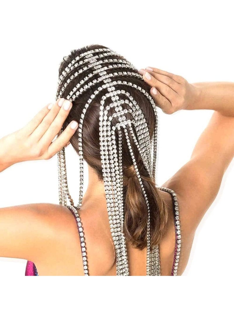 سلسلة رأس أنيقة للسيدات من Hot Po Glamour مصنوعة من أحجار الراين الكريستالية على شكل قطارة، وعصابة رأس لحفلات الزفاف وحفلات التخرج، إكسسوارات شعر للفتيات (فضية) - Image 4