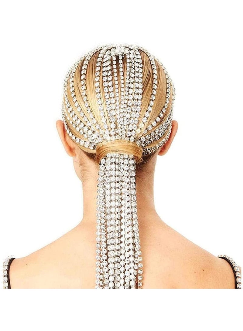 سلسلة رأس أنيقة للسيدات من Hot Po Glamour مصنوعة من أحجار الراين الكريستالية على شكل قطارة، وعصابة رأس لحفلات الزفاف وحفلات التخرج، إكسسوارات شعر للفتيات (فضية) - Image 1