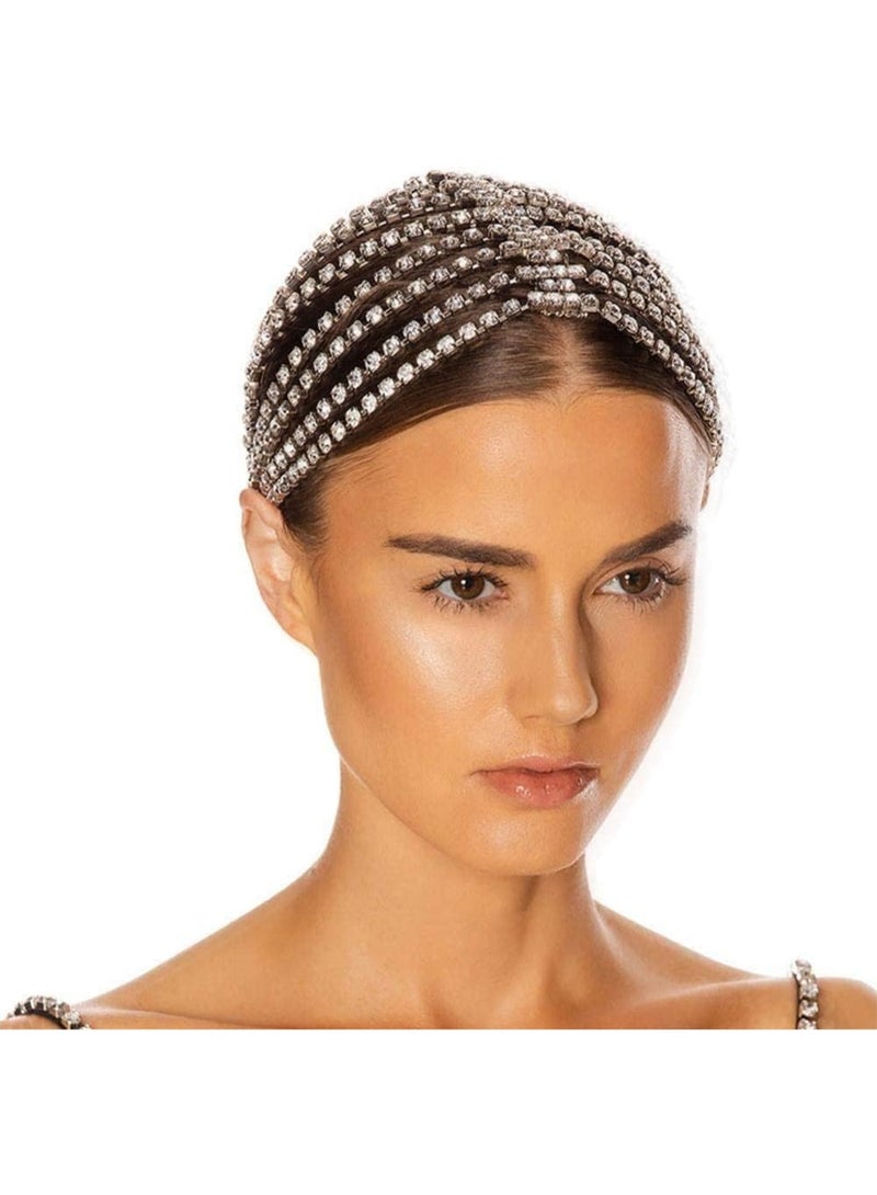 سلسلة رأس أنيقة للسيدات من Hot Po Glamour مصنوعة من أحجار الراين الكريستالية على شكل قطارة، وعصابة رأس لحفلات الزفاف وحفلات التخرج، إكسسوارات شعر للفتيات (فضية) - Image 2