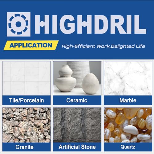 HIGHDRIL طقم بتات حفر الماس HIGHDRIL مع 5/8-11 للبلاط الخزفي والسيراميك والرخام والطوب والخرسانة مع منشار ثقب مفرغ (6/8/10/20/35/50/65/100 مم + بت تشامفر 50 مم + بت إصبع 20 مم + محول) - Image 4