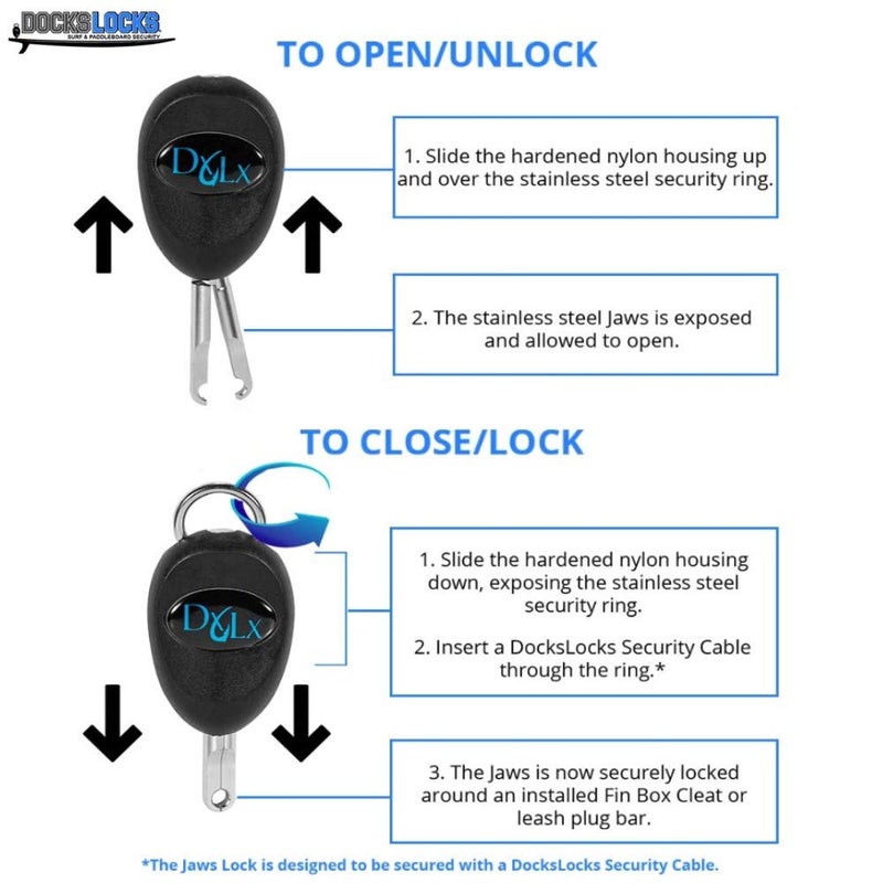 Dockslocks Complete Sup & Surf Security System - Marine Grade Anti-Theft Kit With Patented Jaws Lock  10Ft Coiled Cable Lock & Fin Box Cleat For Paddleboard & Surfboard Protection - Image 3