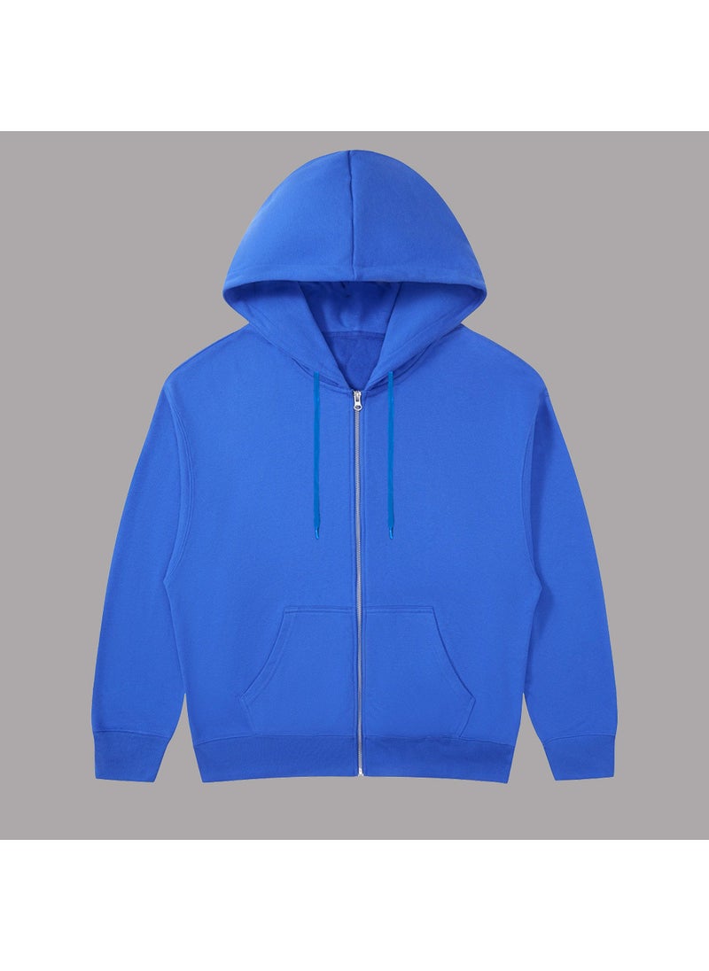 Generic - Solid Color Mens Hooded Sweatshirt Blank Cardigan Zippered Hooded Top Training Suite Sport Shoes And Bag Set From China sapphire blue (short zipper) - Image 1