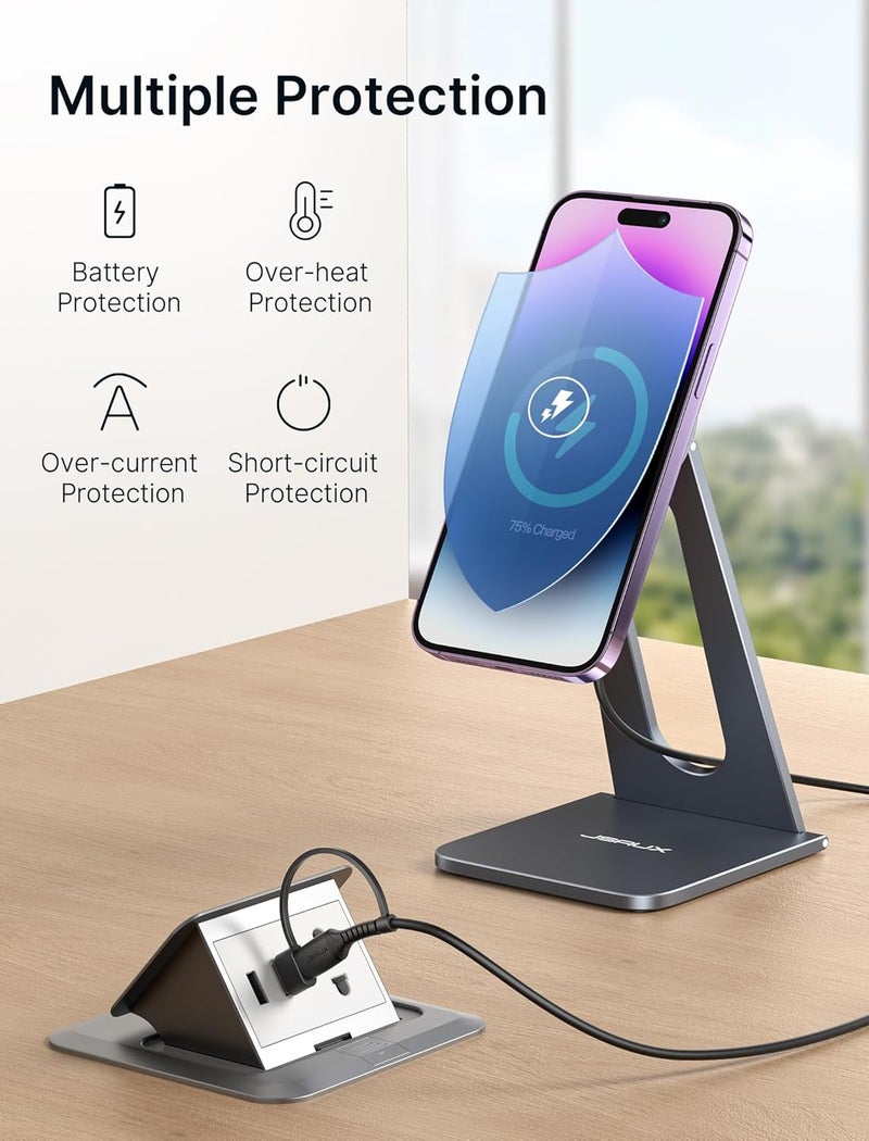 jsaux Magnetic Wireless Charger Stand for MagSafe Charger, Compatible with iPhone 16/16 plus/16 Pro/16 Pro Max/iPhone 15/15 Plus/15 Pro/15 Pro Max/14/13/12, Wireless Charging Stand - Grey - Image 3